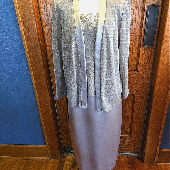 Taupe colored dress with jacket, by Alex Evenings, size 16W - Picture 1 of 7